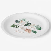 Elegante, tropische Hochzeit mit üppiger Vegetatio Pappteller (Schrägansicht)