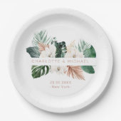Elegante, tropische Hochzeit mit üppiger Vegetatio Pappteller (Vorderseite)