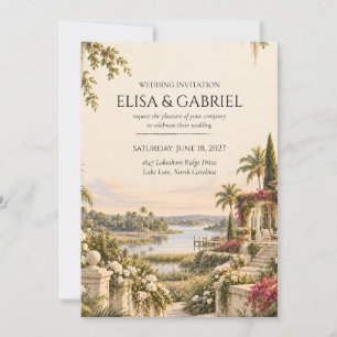 Elegante tropische Hochzeitseinladung am Wasser Einladung