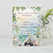 Elegante tropische Hochzeitsreaktion am Strand Einladung (Stehend Vorderseite)