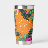 Elegante tropische Monogramm-Blume Thermobecher (Links)