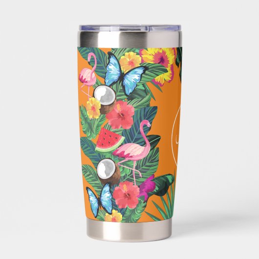 Elegante tropische Monogramm-Blume Thermobecher (Vorderseite)