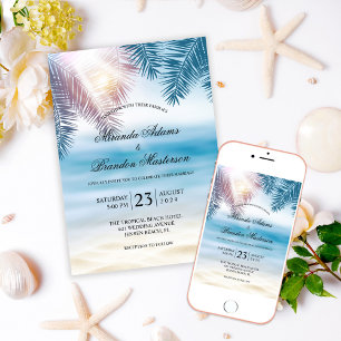 Elegante tropische Ozean-Sommer-Strandhochzeit Einladung