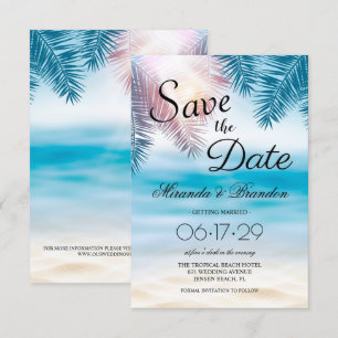 Elegante tropische Palmen-Ozean-Sommer-Strand-Hoch Save The Date