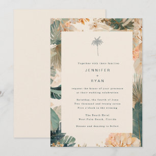 Elegante tropische Palmenblätter-Hochzeit Einladung
