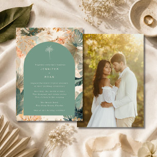 Elegante tropische Palmwedel-Foto-Hochzeit Einladung