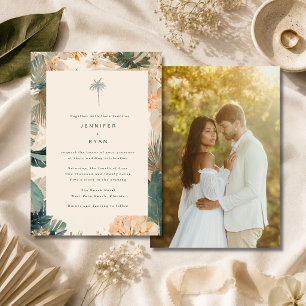 Elegante tropische Palmwedel-Foto-Hochzeit Einladung