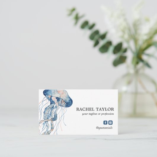 Elegante tropische Quallen rosa blaue Strandküste Visitenkarte (Stehend Vorderseite)