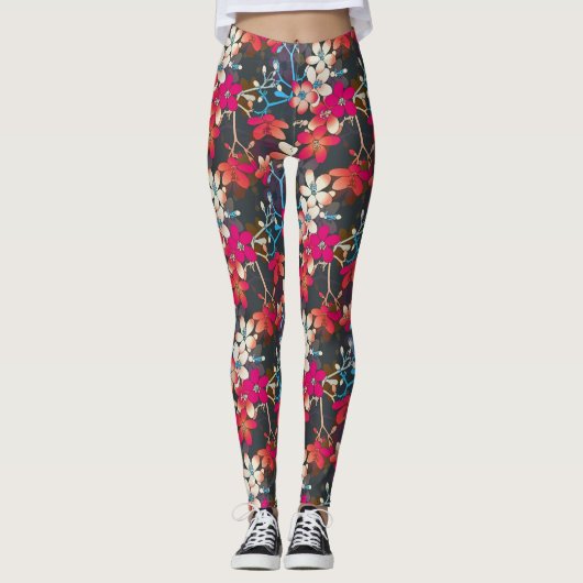 Elegante tropische, rosa Blume Leggings (Vorderseite)