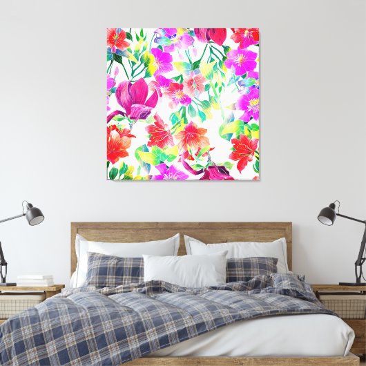 Elegante tropische Rosa Gelbe Blumen Leinwanddruck (Insitu (Schlafzimmer))