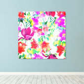 Elegante tropische Rosa Gelbe Blumen Leinwanddruck (Insitu (Holzboden))