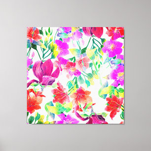 Elegante tropische Rosa Gelbe Blumen Leinwanddruck
