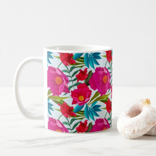 Elegante tropische Rosa und rote Blume Kaffeetasse (Mit Donut)