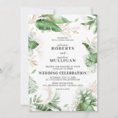 Elegante tropische Sommer-Grünanlagen & Goldene Ho Einladung (Vorderseite)