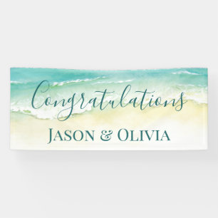Elegante tropische Strandhochzeit Herzlichen Glück Banner