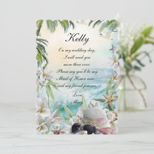 Elegante tropische Trauzeugin Einladung (Stehend Vorderseite)
