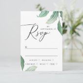 Elegante tropische Vegetation Hochzeit RSVP Karte (Stehend Vorderseite)