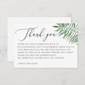 Elegante tropische Vegetation. Palm Blätter Hochze Dankeskarte (Vorne/Hinten)