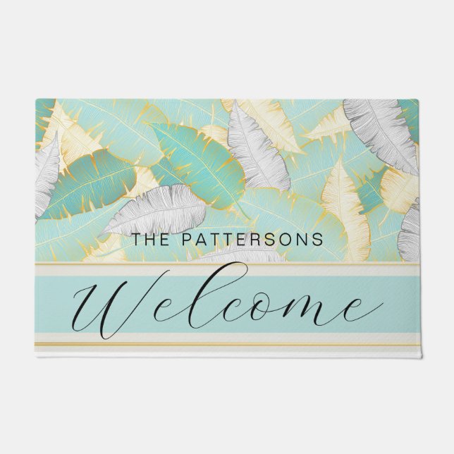 Elegante tropische Vegetation Willkommen Name Fußmatte (Vorderseite)