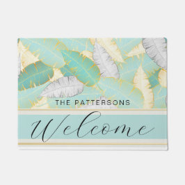 Elegante tropische Vegetation Willkommen Name Fußmatte