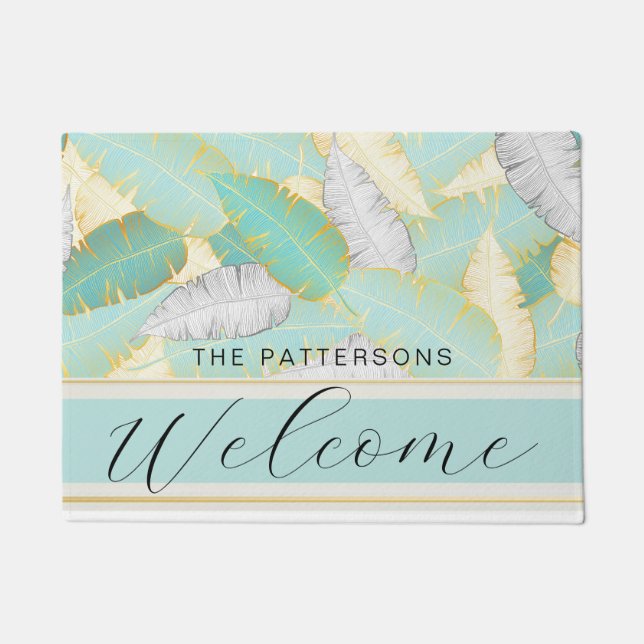 Elegante tropische Vegetation Willkommen Name Fußmatte (Vorderseite)