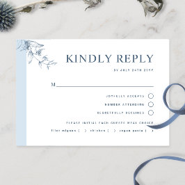 Elegante, trostlose blaue Hochzeit mit/ohne Mahlze RSVP Karte