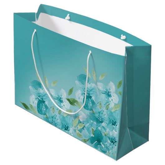 Elegante True Blue Watercolor Wildblumen Große Geschenktüte (Rückseite Schrägansicht)