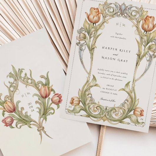 Elegante Tulip Art Nouveau Hochzeit Einladung