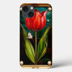 Elegante Tulpe aus Buntglas mit goldenem Rahmen Case-Mate iPhone Hülle