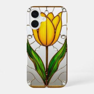 Elegante Tulpe aus Buntglas mit goldenem Rahmen iPhone 16 Hülle