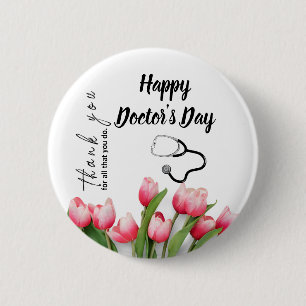 Elegante Tulpe und Stethoskop Tag der Ärzte Button