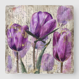 Elegante Tulpen - Ein Geschenk der Schönheit Quadratische Wanduhr