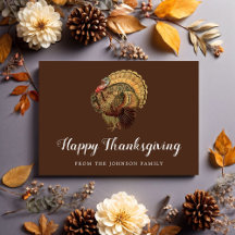 Elegante Turkey Happy Thanksgiving Holiday Card