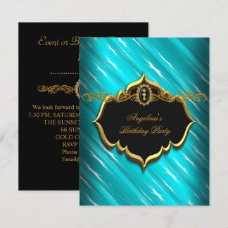Elegante Türkis Black Gold Blue Geburtstagsparty Einladung