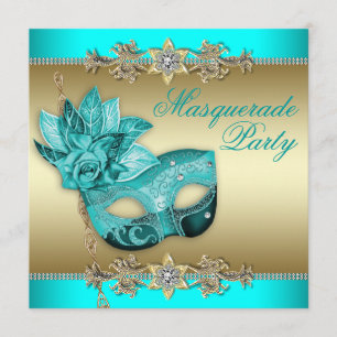 Elegante Türkis-Blau-Maskerade-Party Einladung