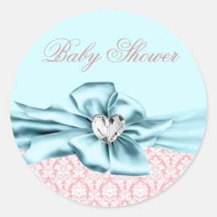 Elegante Türkis Blau Rosa Baby Shower Aufkleber
