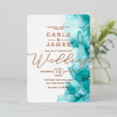 elegante Türkis Blue Alcohol Tinte Gold Hochzeit F Folieneinladung (Stehend vorne)