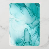 elegante Türkis Blue Alcohol Tinte Gold Hochzeit F Folieneinladung (Rückseite)