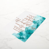 elegante Türkis Blue Alcohol Tinte Gold Hochzeit F Folieneinladung (Gedreht)