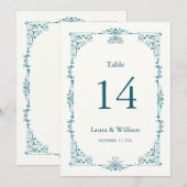 Elegante Türkis Blumen Tischnummer (Vorne/Hinten)