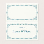 Elegante Türkis Blumen Tischnummer & Gastname (Außenseite Aufgefaltet)