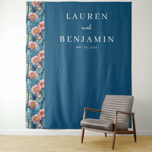 Elegante Türkis Blumenborder Wandteppich (Beispiel)