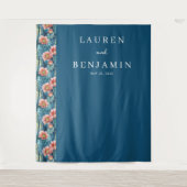 Elegante Türkis Blumenborder Wandteppich (Vorderseite)