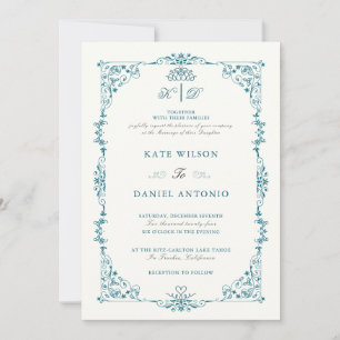 Elegante Türkis-Blumenrahmen-Hochzeitseinladung Einladung