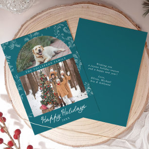 Elegante Türkis-Bogen-Familienfoto-Weihnachten Feiertagskarte