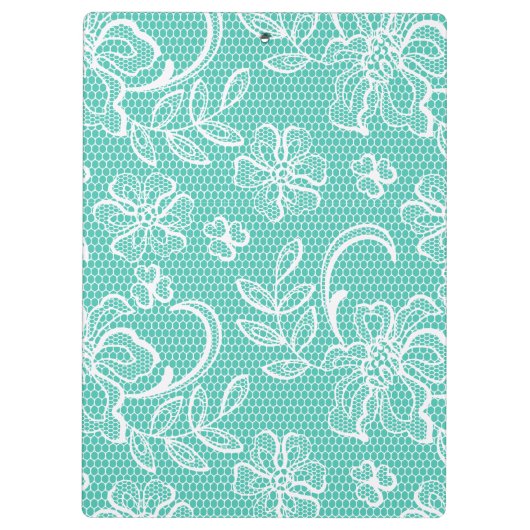 Elegante Türkis-Girly Spitze-personalisiertes Klemmbrett (Rückseite)