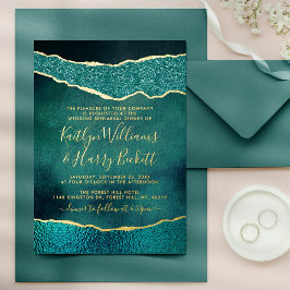 Elegante Türkis & Gold Agate Hochzeit Probe Folieneinladung