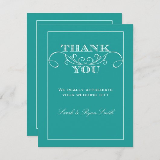 Elegante Türkis-Hochzeit danken Ihnen Karten (Vorne/Hinten)