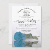 Elegante Türkis oder Sky Blue Rose Virtual Wedding Einladung (Vorderseite)
