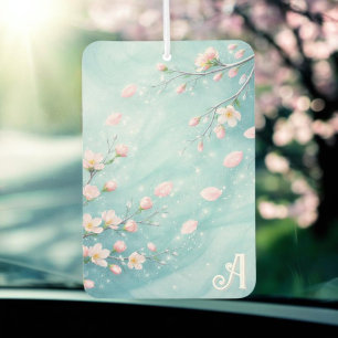 Elegante Türkis Rosa Kirschblüten-Initialen Autolufterfrischer